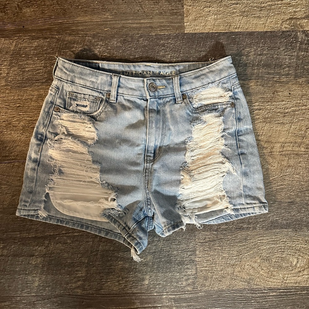American Eagle Outfitters Women's Ripped Jean Shorts - Light Blue